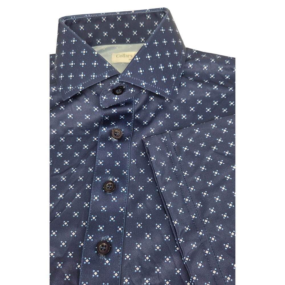 NWOT Collars and Co Semi-Spread Collar Polo Navy Pebble Beach 5 Diamond Small